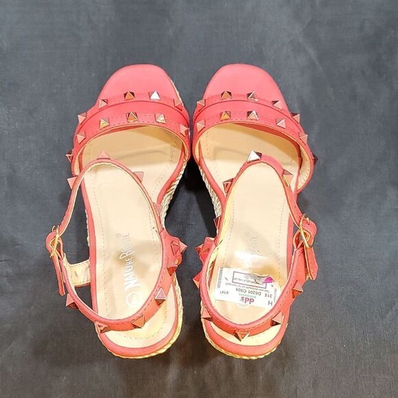 BRAND NEW NATURE BREEZE Tally-04 PINK STUDDED OPEN TOE ESPADRILLE WEDGE S2 - Picture 5 of 16